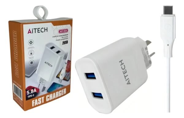 Cargador Aitech Carga Rápida 5.8a + Cable Tipo C