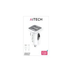 Cargador De Auto Aitech Carga Rápida 5.8A 2 Usb Con Cable Usb-C Blanco
