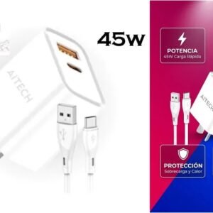 Cargador De Pared Aitech Carga Super Rápida 45W Usb+Usb-C